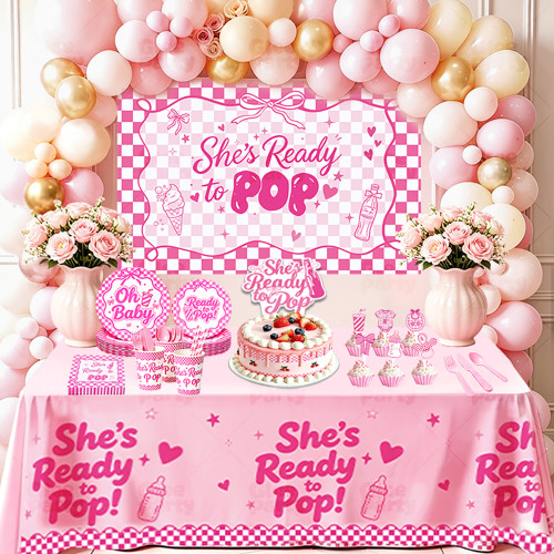Baby Shower Supplies Disposable Tableware Kit Plates Cups Napkins Cutlery 3‑Color Pink Blue Red