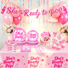 Ready To Pop Baby Shower Supplies Disposable Tableware Kit Plates Cups Napkins Cutlery 3‑Color Pink Blue Red Wholesale