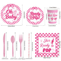 Ready To Pop Baby Shower Supplies Disposable Tableware Kit Plates Cups Napkins Cutlery 3‑Color Pink Blue Red Wholesale