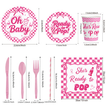 Ready To Pop Baby Shower Supplies Disposable Tableware Kit Plates Cups Napkins Cutlery 3‑Color Pink Blue Red Wholesale