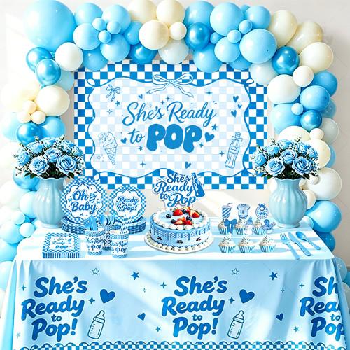 Baby Shower Supplies Disposable Tableware Kit Plates Cups Napkins Cutlery 3‑Color Pink Blue Red