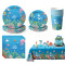 Under The Sea Party Supplies Disposable Tableware Kit Plates Cups Napkins Cutlery Blue Ocean Kids Birthday Wholesale