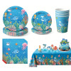 Under The Sea Party Supplies Disposable Tableware Kit Plates Cups Napkins Cutlery Blue Ocean Kids Birthday Wholesale