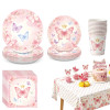 Butterfly Party Supplies,Disposable Paper Plates Cups Napkins Tablecloth For Birthday Decorations