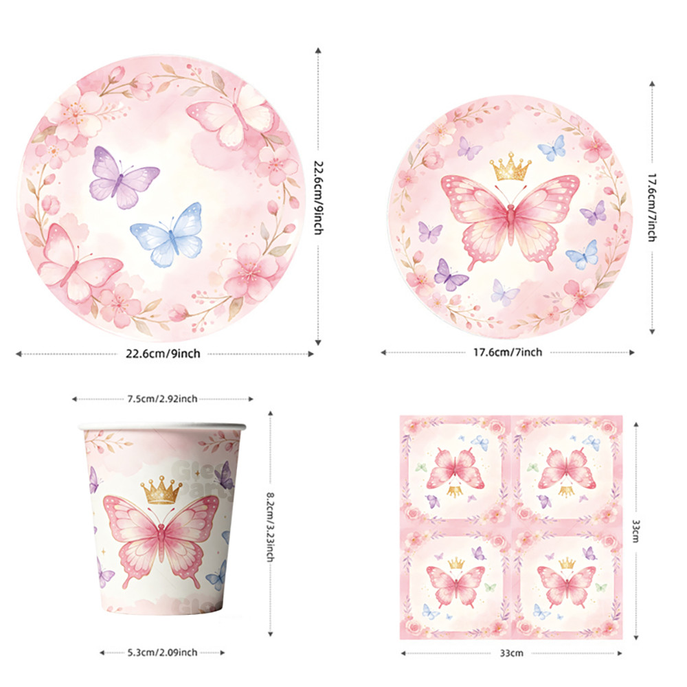 Pink Butterfly Party Supplies Set