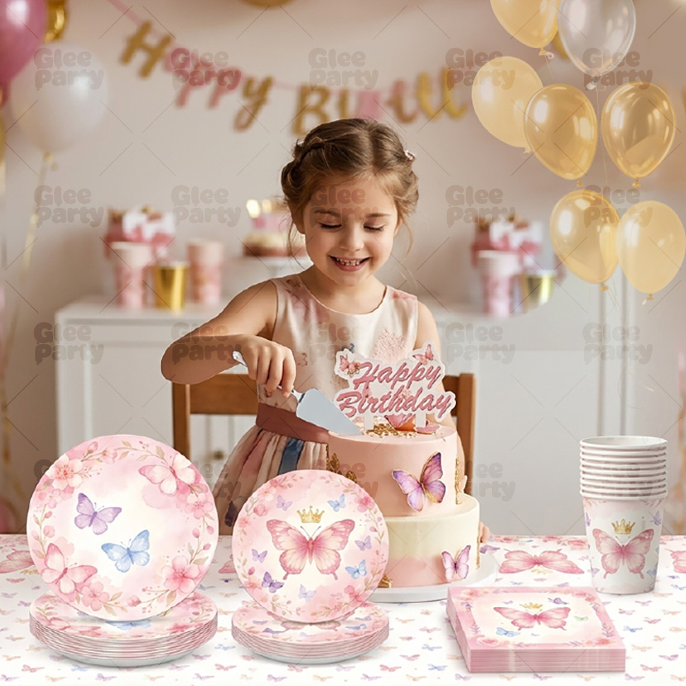 Pink Butterfly Party Supplies Set