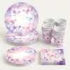 Purple Butterfly Party Supplies,Disposable Paper Plates Cups Napkins Tablecloth Birthday Decor Set