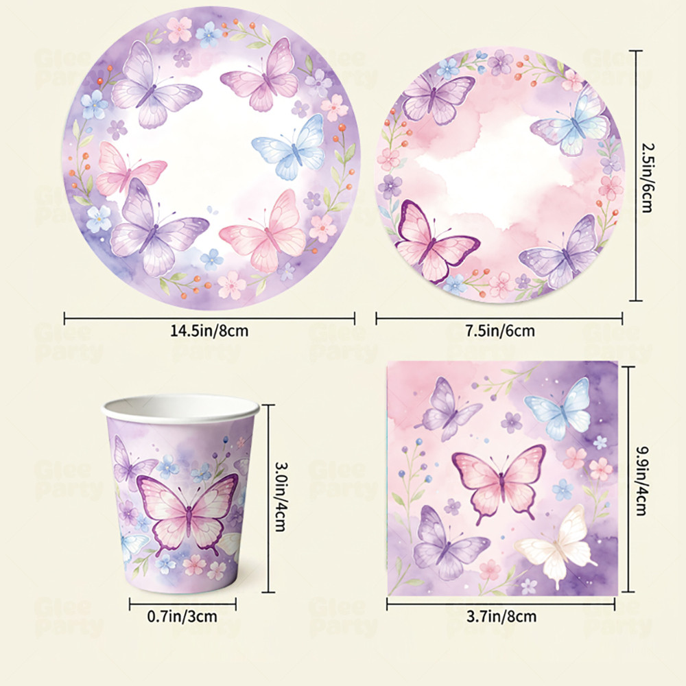 Purple Butterfly Party Supplies Set