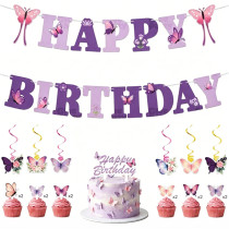 Purple Butterfly Party Supplies,Disposable Paper Plates Cups Napkins Tablecloth Birthday Decor Set