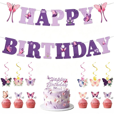 Purple Butterfly Party Supplies,Disposable Paper Plates Cups Napkins Tablecloth Birthday Decor Set