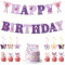 Purple Butterfly Party Supplies,Disposable Paper Plates Cups Napkins Tablecloth Birthday Decor Set
