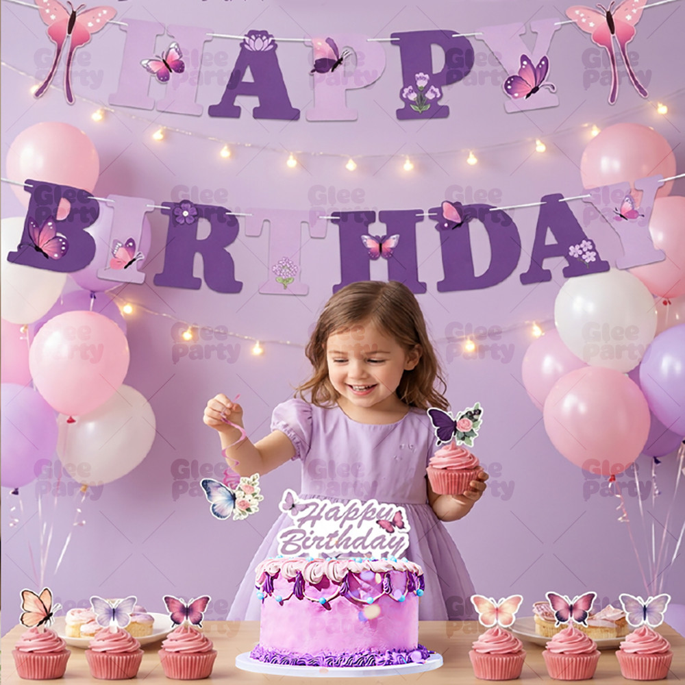 Purple Butterfly Party Supplies Set