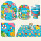 Pool Party Supplies,2 Styles Disposable Paper Plates Cups Napkins Tablecloth Summer Beach Decor Set