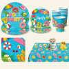 Pool Party Supplies,2 Styles Disposable Paper Plates Cups Napkins Tablecloth Summer Beach Decor Set