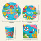 Pool Party Supplies,2 Styles Disposable Paper Plates Cups Napkins Tablecloth Summer Beach Decor Set