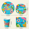 Pool Party Supplies,2 Styles Disposable Paper Plates Cups Napkins Tablecloth Summer Beach Decor Set