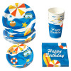 Pool Party Supplies,2 Styles Disposable Paper Plates Cups Napkins Tablecloth Summer Beach Decor Set