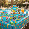Pool Party Supplies,2 Styles Disposable Paper Plates Cups Napkins Tablecloth Summer Beach Decor Set