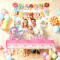 Donut Party Supplies,Disposable Paper Plates Cups Napkins Tablecloth Kids Birthday Decor Set