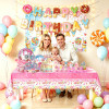 Donut Party Supplies,Disposable Paper Plates Cups Napkins Tablecloth Kids Birthday Decor Set