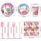 Donut Party Supplies,Disposable Paper Plates Cups Napkins Tablecloth Kids Birthday Decor Set