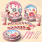 Donut Party Supplies,Disposable Paper Plates Cups Napkins Tablecloth Kids Birthday Decor Set