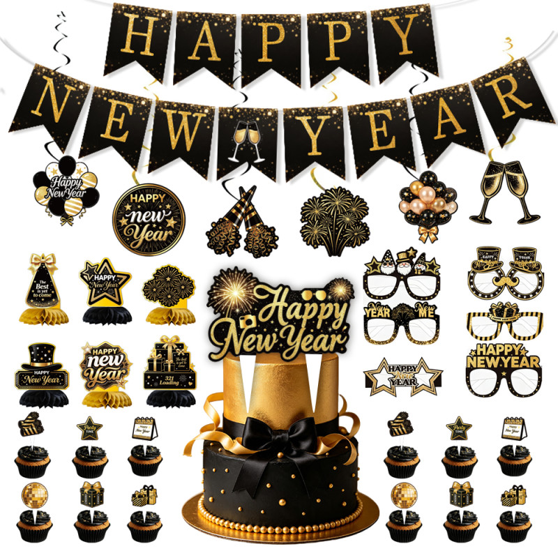 New Year Party Supplies,Happy New Year Banner Photo Booth Props Hanging Decor Kit