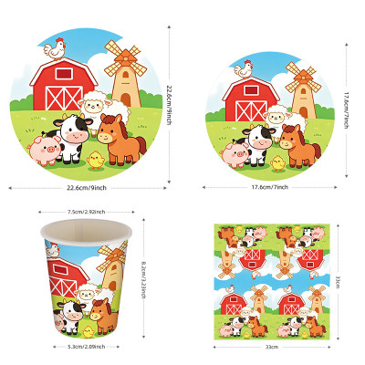 Farm Animal Party Supplies,Disposable Paper Plates Cups Napkins Tablecloth Kids Birthday Decor Set