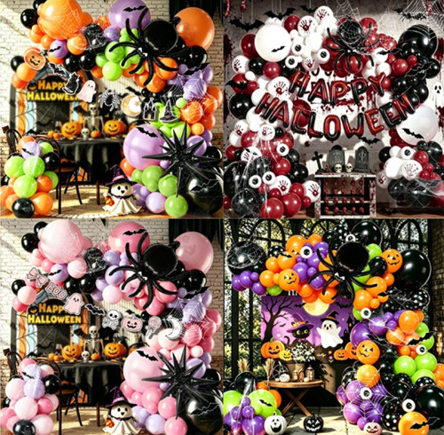 Halloween Balloon Garland Kit Red Black White Bloody Handprint Spider Bat Decor For Party Backdrop