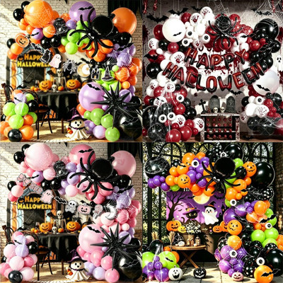Halloween Balloon Garland Kit Red Black White Bloody Handprint Spider Bat Decor For Party Backdrop