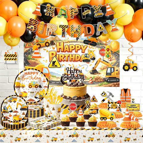 Construction Vehicle Birthday Party Tableware Set For Kids Birthday Wholesale Supplies