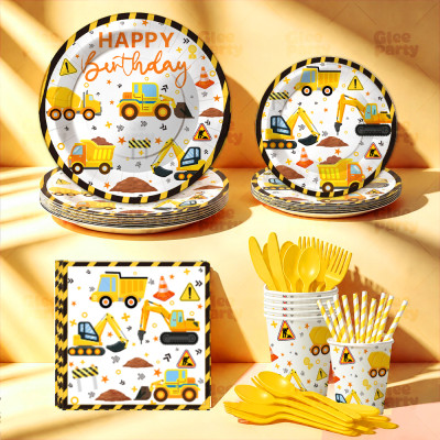 Construction Vehicle Birthday Party Tableware Set For Kids Birthday Wholesale Supplies