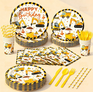 Construction Vehicle Birthday Party Tableware Set For Kids Birthday Wholesale Supplies