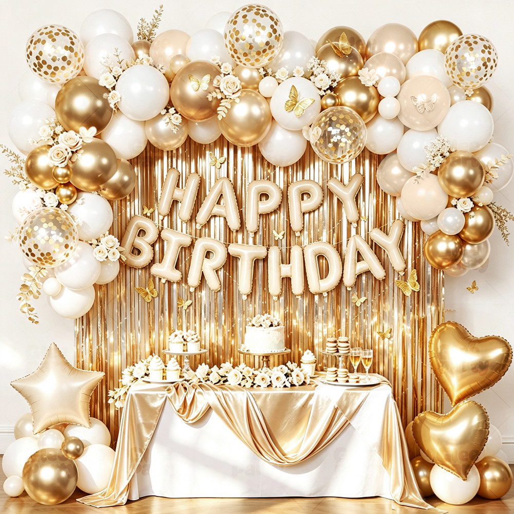 White Gold Birthday Balloon Kit