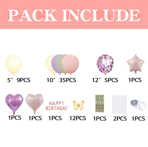 Purple Pink Sage Green Birthday Balloon Garland Kit Butterfly Floral Theme Girl Party Decor