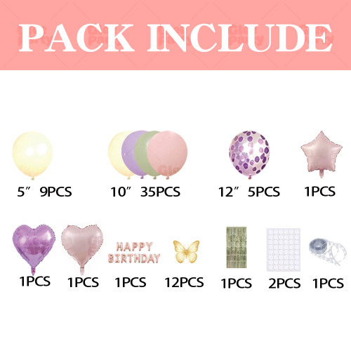 Purple Pink Sage Green Birthday Balloon Garland Kit Butterfly Floral Theme Girl Party Decor