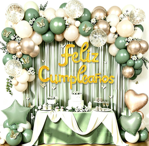 Sage Green Pink Birthday Balloon Garland Kit Butterfly Floral Theme Party Decor