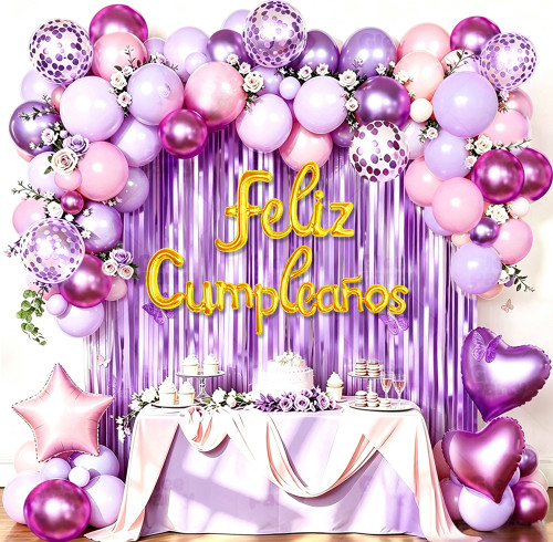 Purple Pink Sage Green Birthday Balloon Garland Kit Butterfly Floral Theme Girl Party Decor
