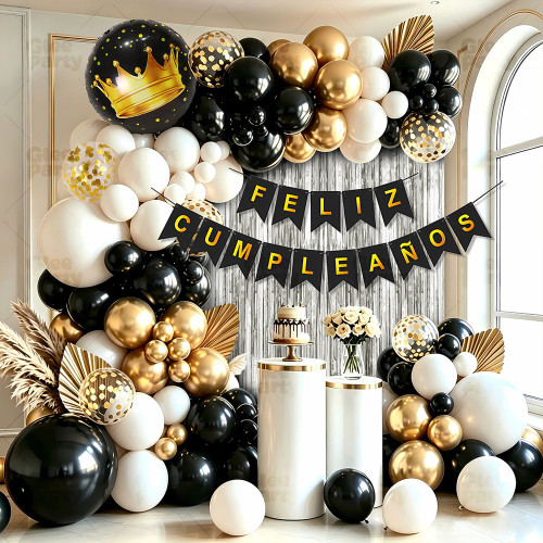 Black Gold Balloon Garland Kit Feliz Cumpleanos Birthday Party Decorations