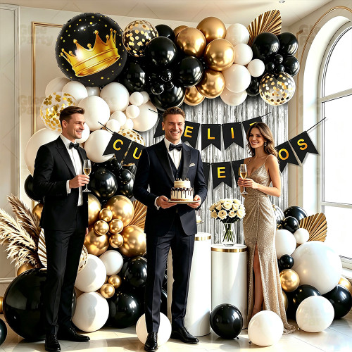 Black Gold Balloon Garland Kit Feliz Cumpleanos Birthday Party Decorations