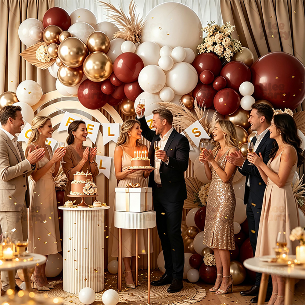 Red Gold Feliz Birthday Balloons