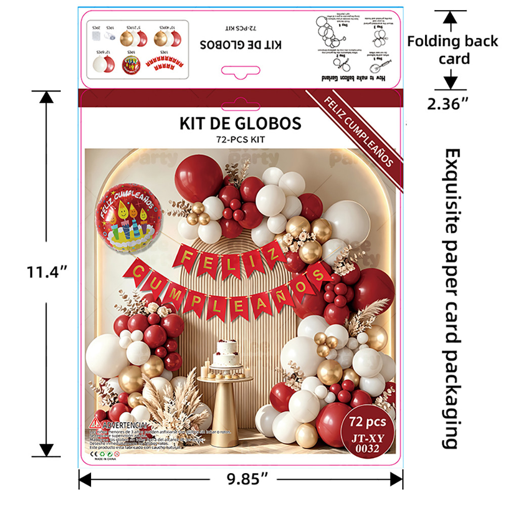 Red Gold Feliz Birthday Balloons