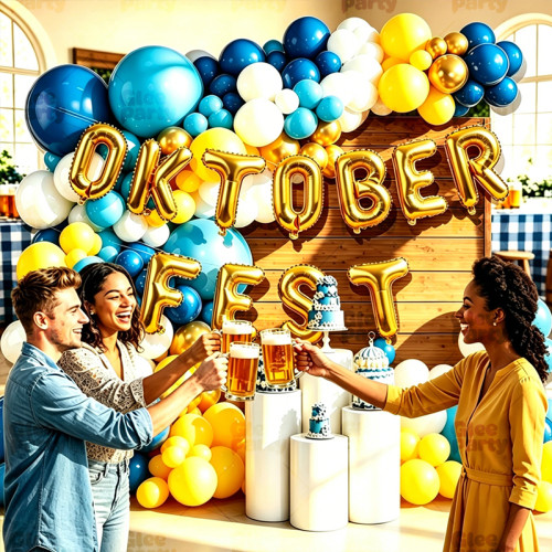 Oktoberfest Balloon Garland Kit, Blue Yellow White Balloon Arch With Oktober Foil Letter Balloons