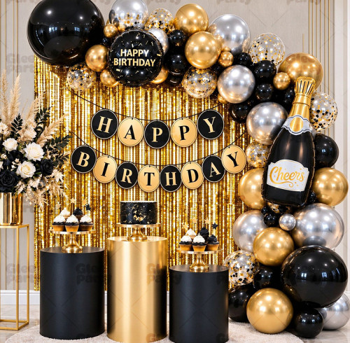 Black Gold Birthday Balloon Garland Kit, 18Th 20Th 30Th 40Th Adult Milestone Birthday Party Decor