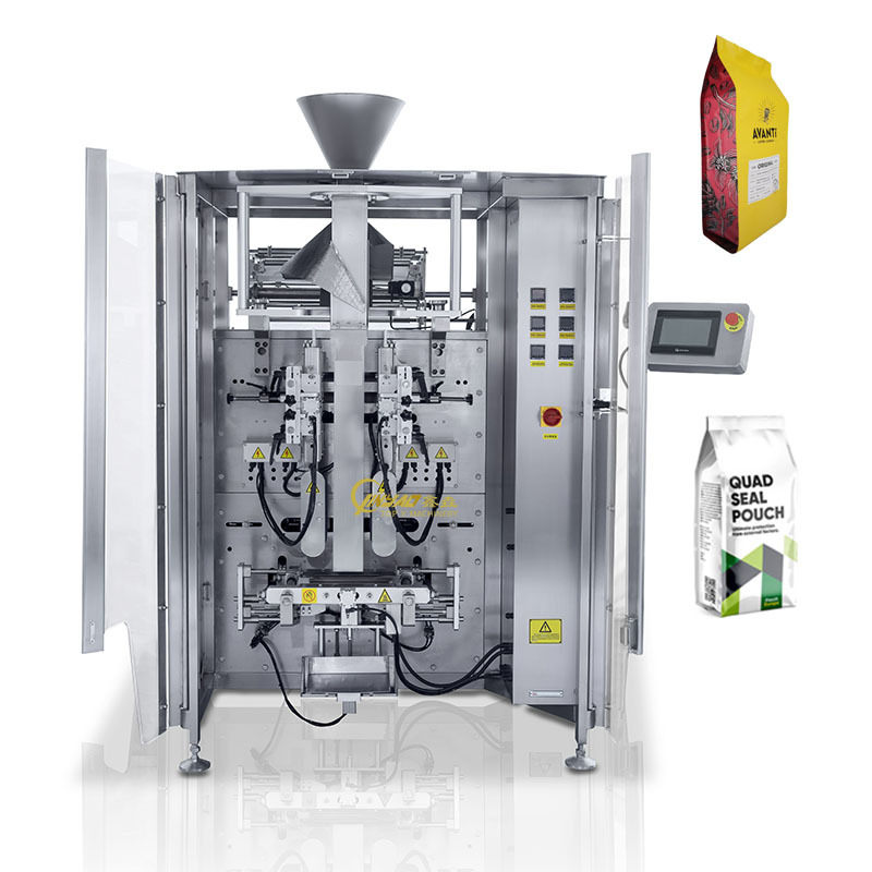 TOPY-VFFS quad seal potato chips packaging machine with gentle filling chute and nitrogen flush for snack bags