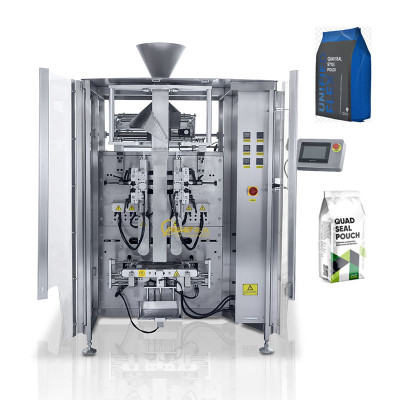 Automatic Coffee Packing Machine Powder Quad Seal VFFS Form Fill Seal Gusset Bag Packaging Machine