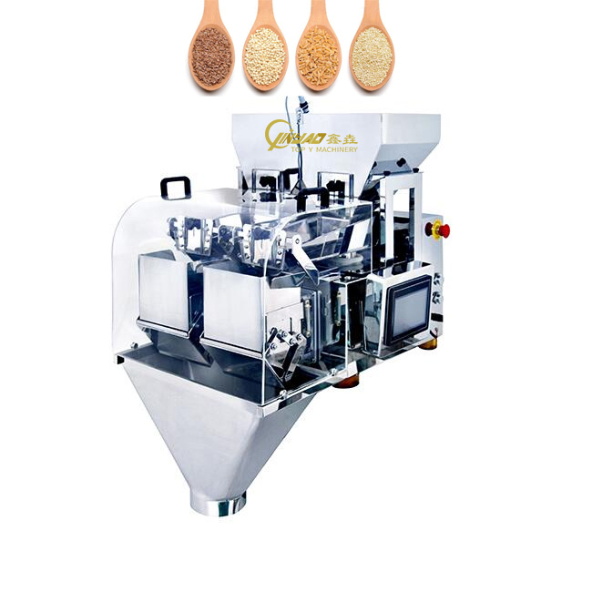 TOPY-VM linear weigher discharge view for rice and grain large bag filling