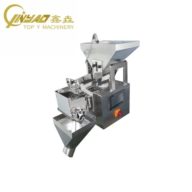 TOPY-VM single head linear weigher weighing whole pistachios into retail bags with plus or minus one to two gram accuracy
