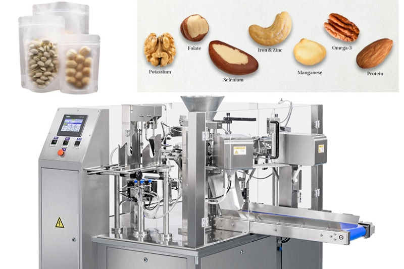 Food packaging machine with nut samples showing product risk categories