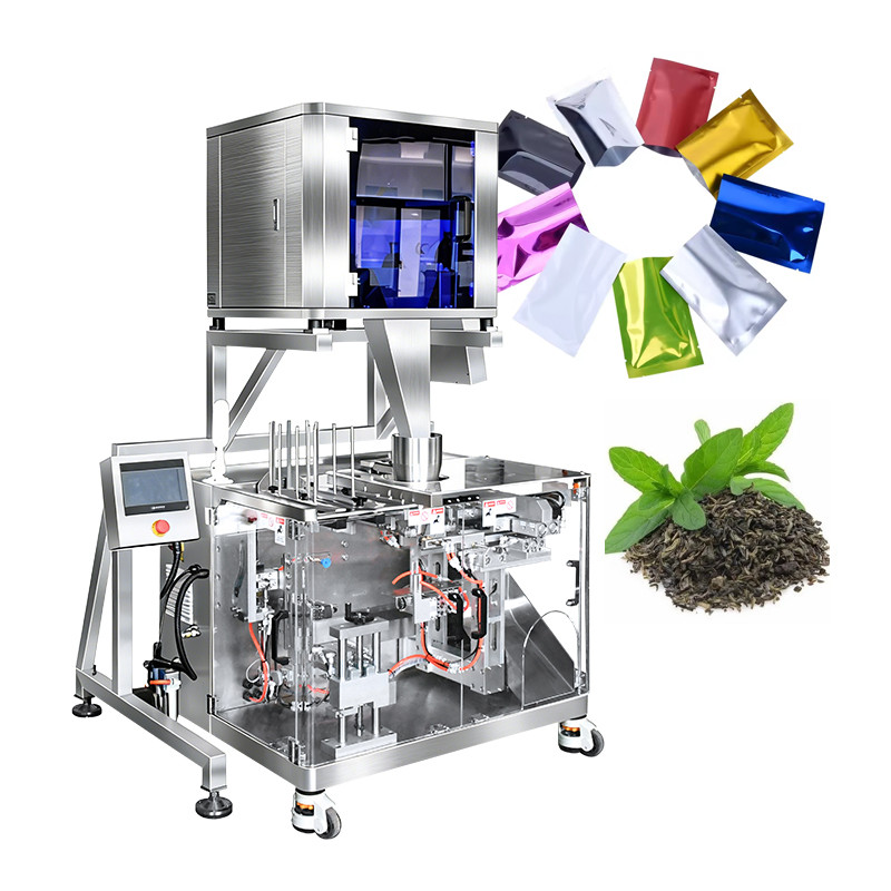 A compact small pouch packing machine operating in a clean, modern facility.